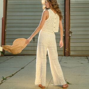 House of Harlow 1960 2Pc Crochet Pant Set Cream